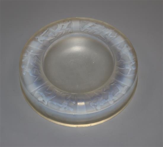 A Lalique Archers design frosted and opalescent glass cendrier, No. 278